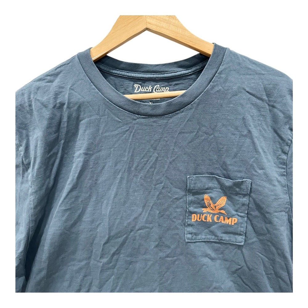 Duck Camp Mens XL Pocket T-Shirt Blue Cotton Short Sleeve Outdoor Logo Graphic